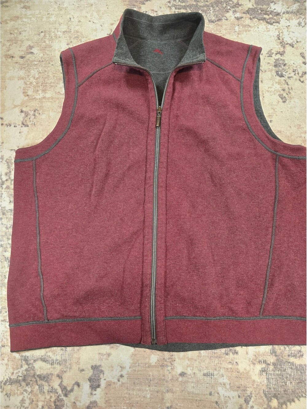 Eddie Bauer Men's Reversible Fleece Vest Burgundy and Gray